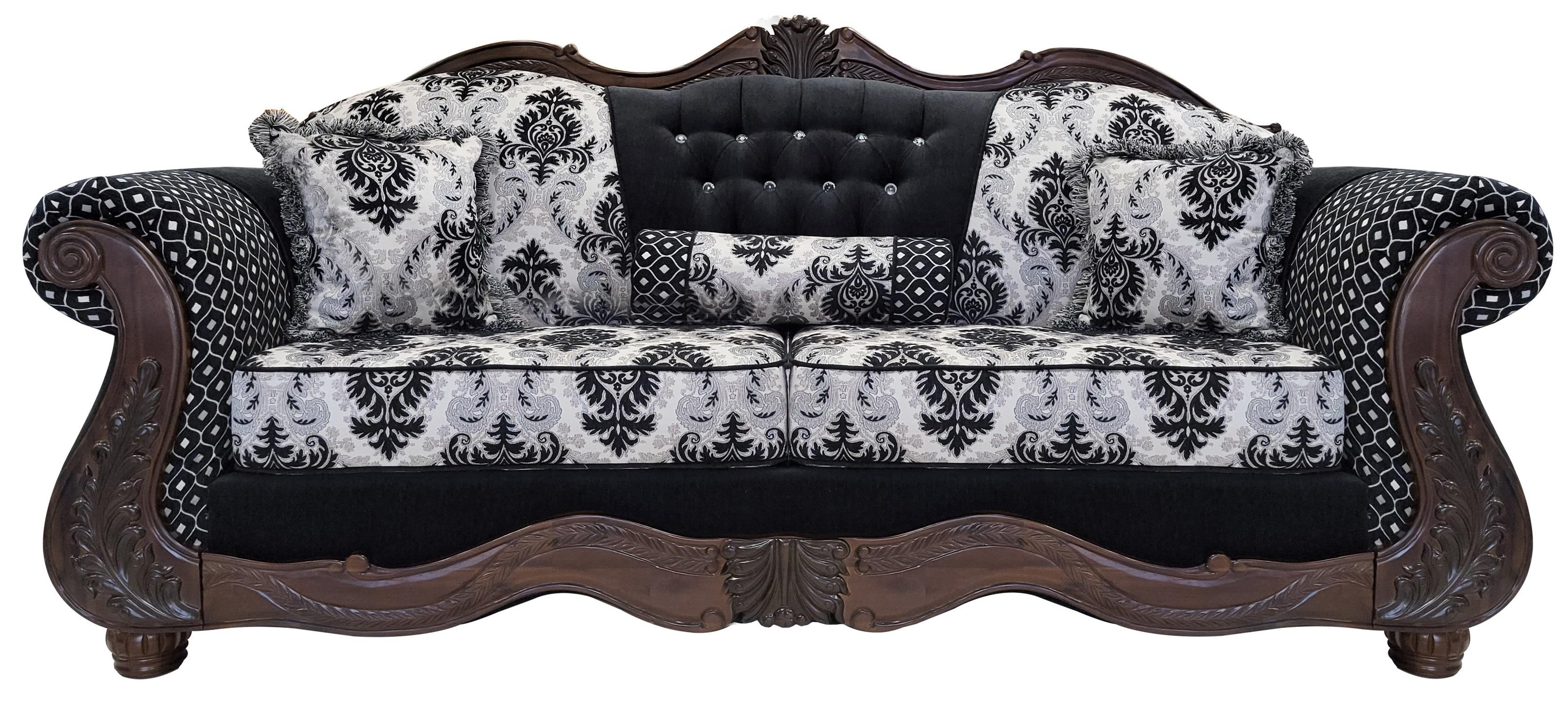 Phoenix Custom Furniture Crystal CRYSTAL SF WBR BB BK Crystal Sofa w Crystals Barcelona Black Palermo Edmon Mercedes Del Sol Furniture Sofas